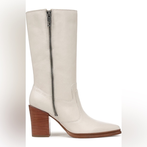 Franco Sarto Cream Heeled Boots Modern Western Design - Picture 6 of 13